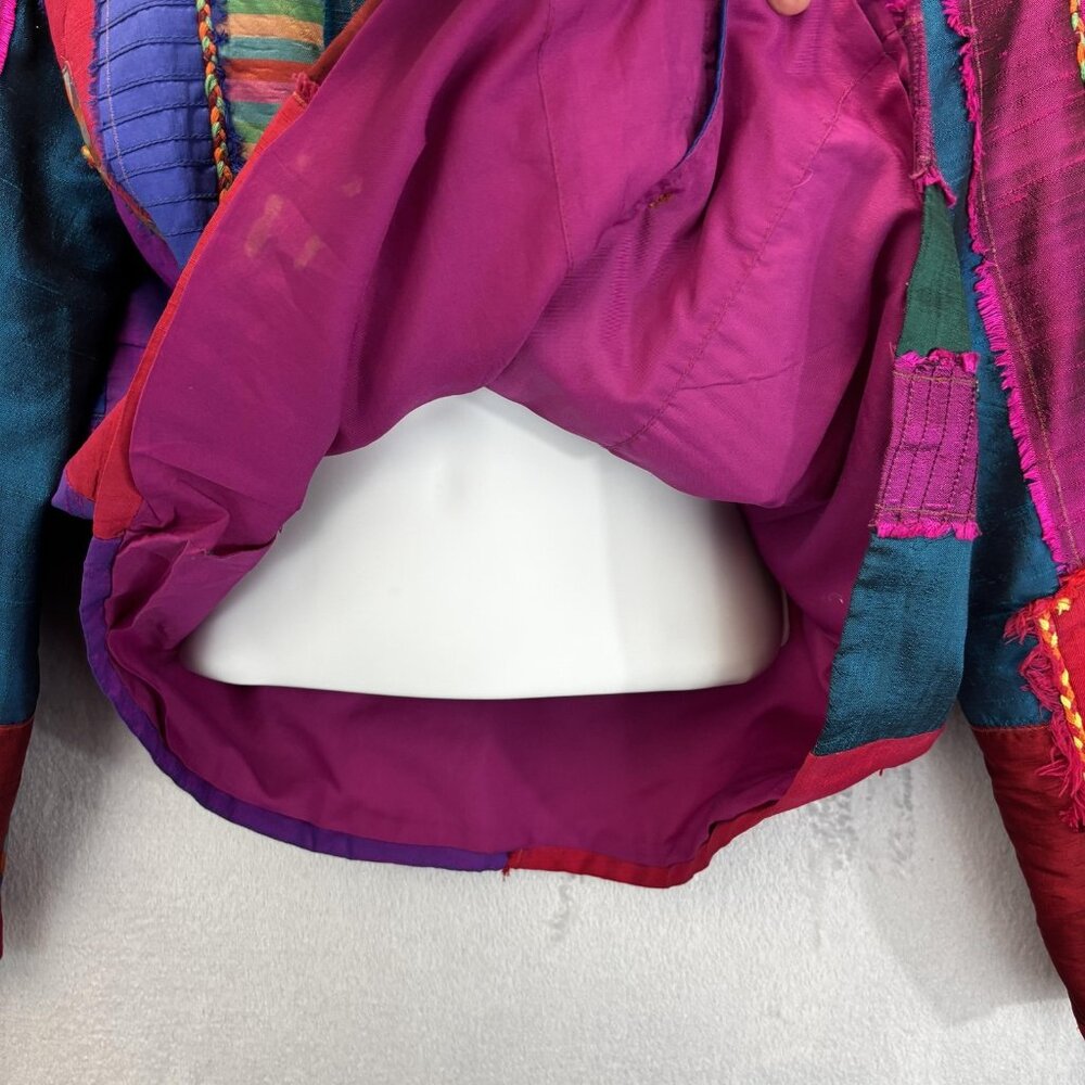 Coldwater Creek Patchwork Silk Blend Jacket Womens Large L Colorful Boho Hippie - Picture 12 of 16